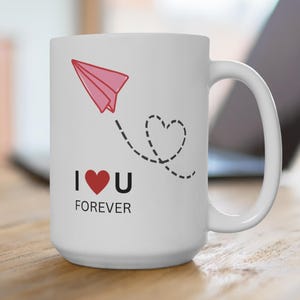 Caneca com Carta de Amor, Presente Bonito para Casais, Eu Te Amo para Sempre, Avião de Papel em Formato de Coração, Xícara de Café Romântica, Dia dos Namorados