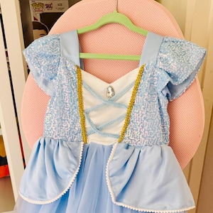 Toddler Girl Cinderella Dress with Gloves, Child Cinderella Costume, Blue Birthday Dress, Kids Princess Theme Party Dress, Customized gift