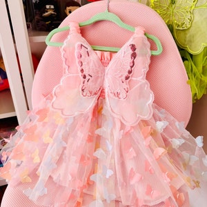 Baby Rainbow Butterfly Dress, Toddler Birthday Party Dress, Pink Baby Cotton Dress, Baby Girls Butterfly Costume, Fairytale Dress-Up Gift