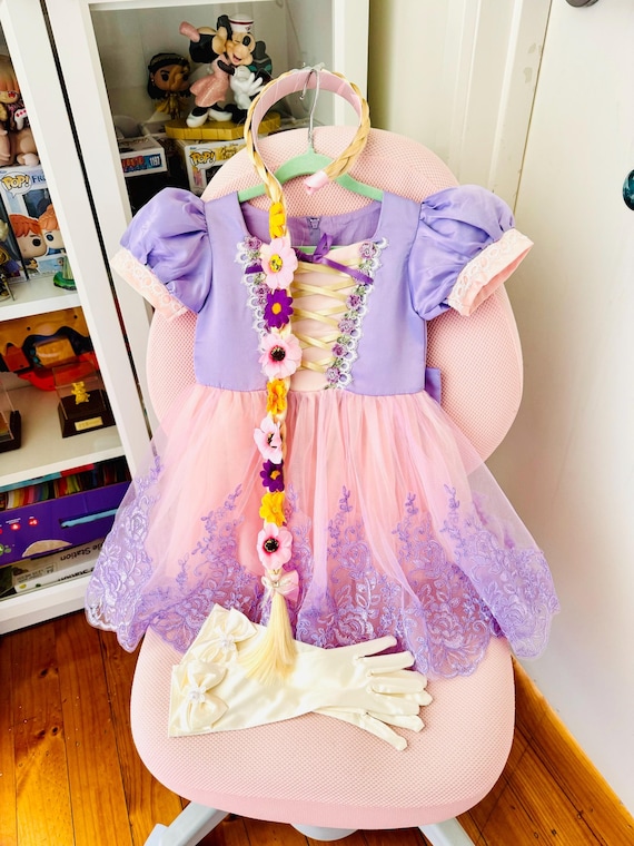1-8Yrs Rapunzel Dress with Braid, Purple Toddler Rapunzel Costume, Baby Birthday Dress Gift, Kids Princess Party Dress, Customized gift