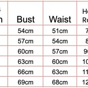May include: Size chart for a dress with measurements in centimeters for dress length, bust, waist, height range, and fit age. The chart includes sizes from 80cm to 130cm.
