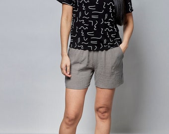 Linen blend shorts with pockets and elastic waist in leopard print/ Dani shorts