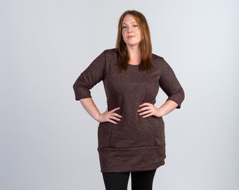 Winter tunic with pockets in eggplant XXL / available in plus size/ Westward tunic