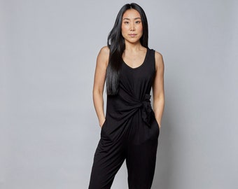 Sleeveless bamboo jumpsuit with pockets and draping ties/ Orlanne jumpsuit