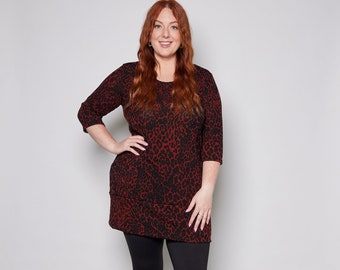 Winter tunic with pockets in red leopard print / Zoe tunic