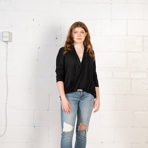 Twisted top with long sleeves in black made in eco friendly Tencel modal/ Laurel cardigan image 1