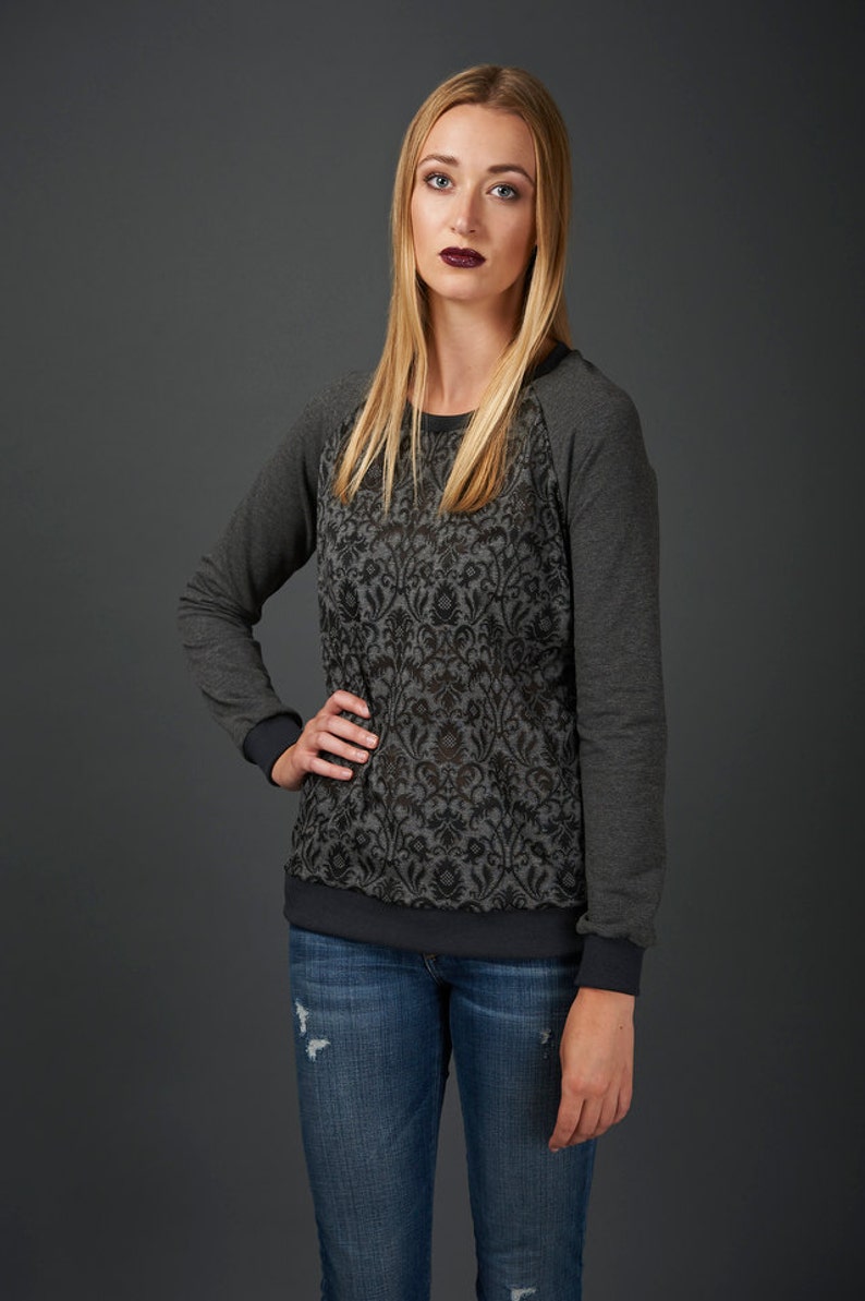 Rosa sweatshirt with sheer burnout front and bamboo terry sleeves and cuffs