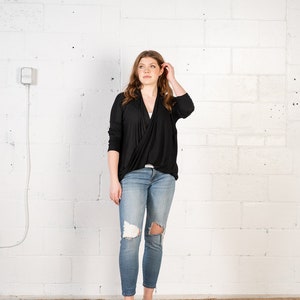 Twisted top with long sleeves in black made in eco friendly Tencel modal/ Laurel cardigan image 2