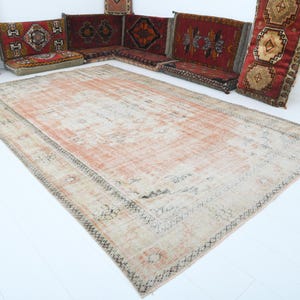 7x10 turkish rug,oversize vintage rug,oushak rug,turkish oversize rug,wool rug,muted,handmade,soft rug,7x10 rug,faded turkish,carpet,19