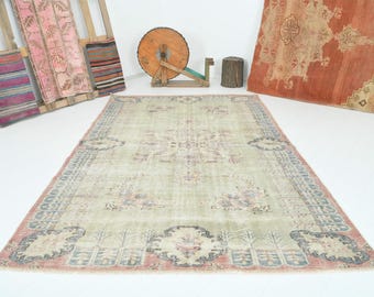 6x9 turkish rug,oushak rug,neutral vintage rug,turkish area rug,wool rug 6x9,muted rug,handmade rug,soft rug,6x9 rug,turkish,carpet,355