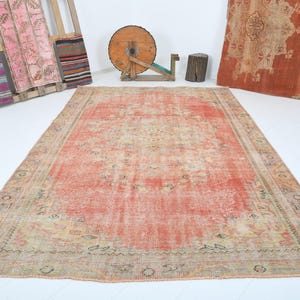 6x10 Rug,Oversize Vintage Oushak Rug,Wool Faded Rug,6x10 Turkish Large Vintage Rug,Handmade Muted Rug,Neutral Rug,Oushak Area Rug 6x10,93