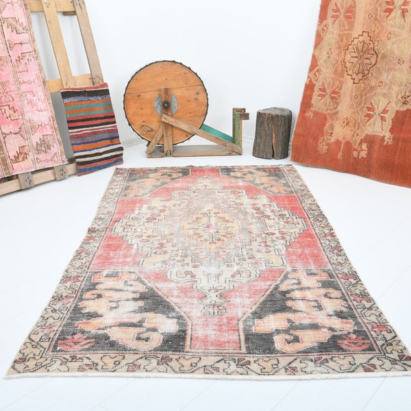 4x7 rug,faded vintage rug,turkish area rug,oushak rug 4x7,rug for living room,4x7 area rug,handmade rug,boho rug,wool rug,turkish carpet,784