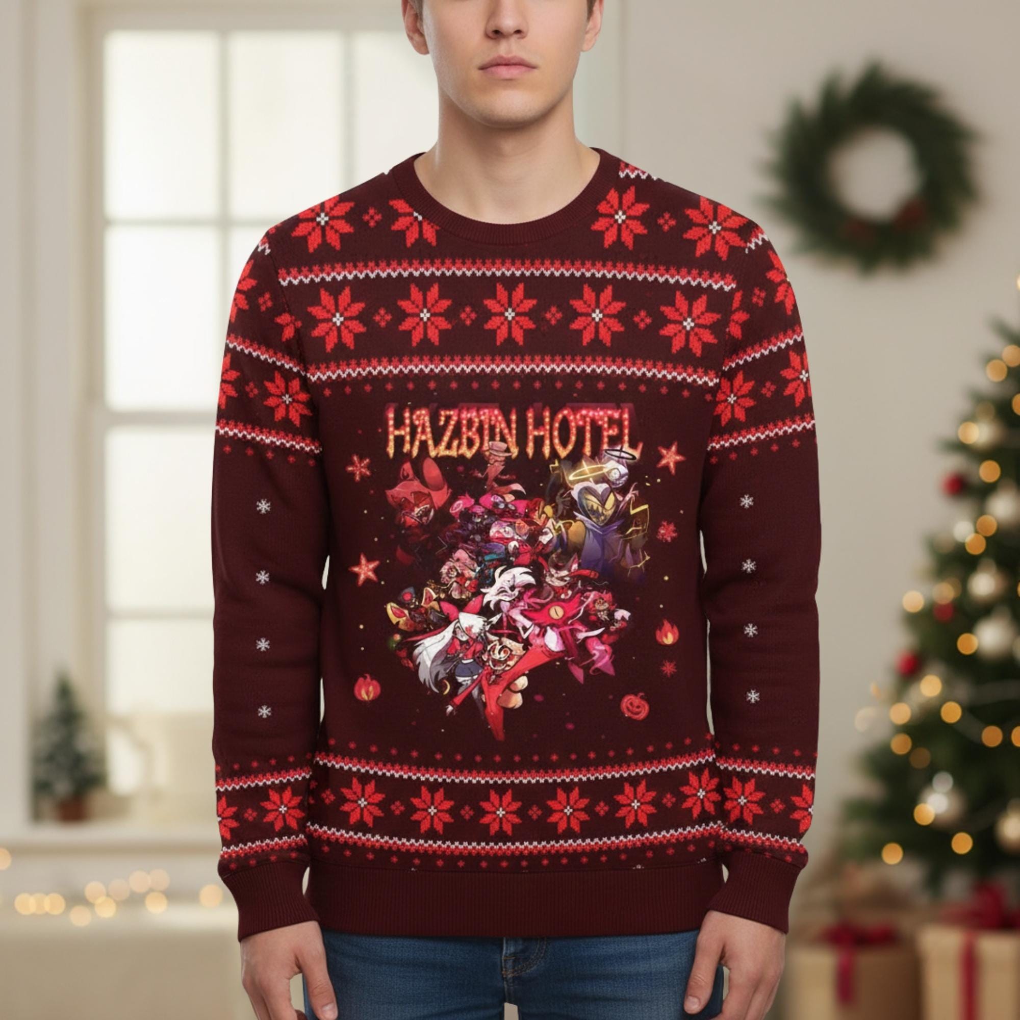 Discover Hazbin Hotel Ugly Sweater, Vox Hazbin Hotel Sweater, Angel Dust Xmas Sweater, Alastor Demon Holiday Sweater, Hazbin Hotel Sweater