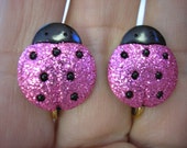 Earring, play, Clip, Ladybug, glitter, Pink, 5/8"