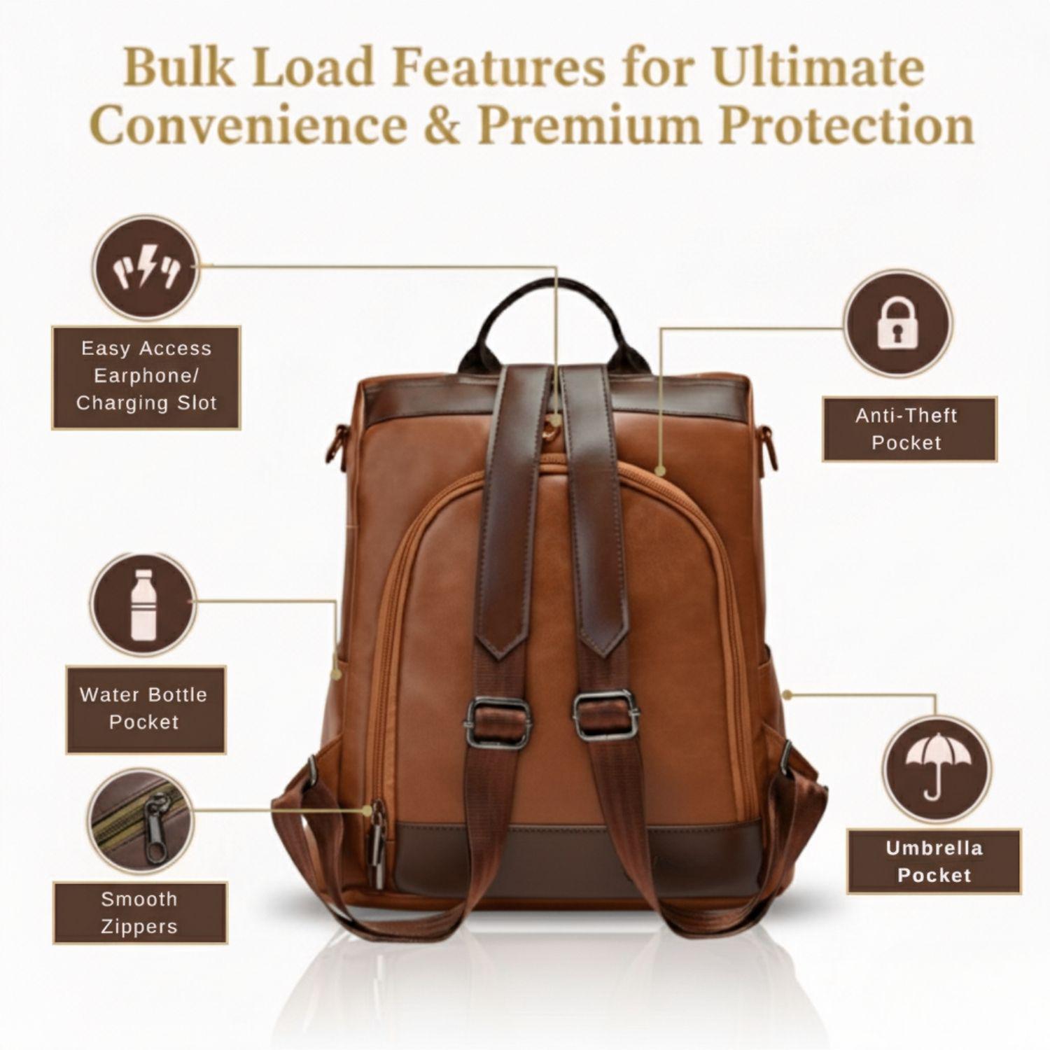 Anti Theft Backpack Vegan Leather Convertible Backpack Women 