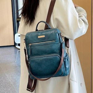 Zaino da donna per laptop, convertibile, a tracolla, in ecopelle, antifurto, adatto per laptop/Macbook da 13 pollici, comodo per lavoro e viaggi.
