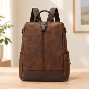 Handgefertigte vegane Leder-Damentasche, wandelbarer Mini-Rucksack mit Diebstahlsicherung am Rücken