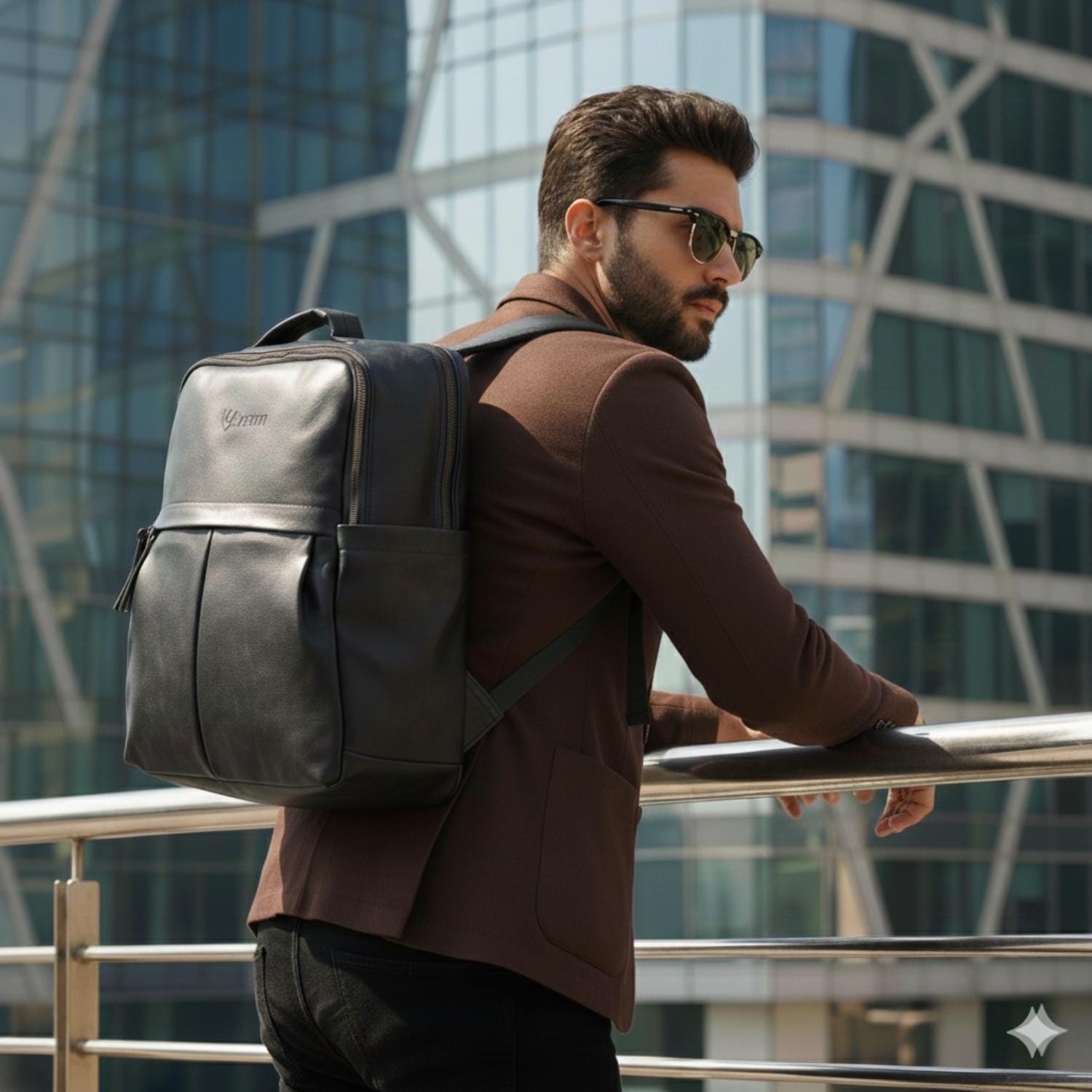 Vegan Leather Water-Resistant Backpack, Large 15x14x6, Fits 13\