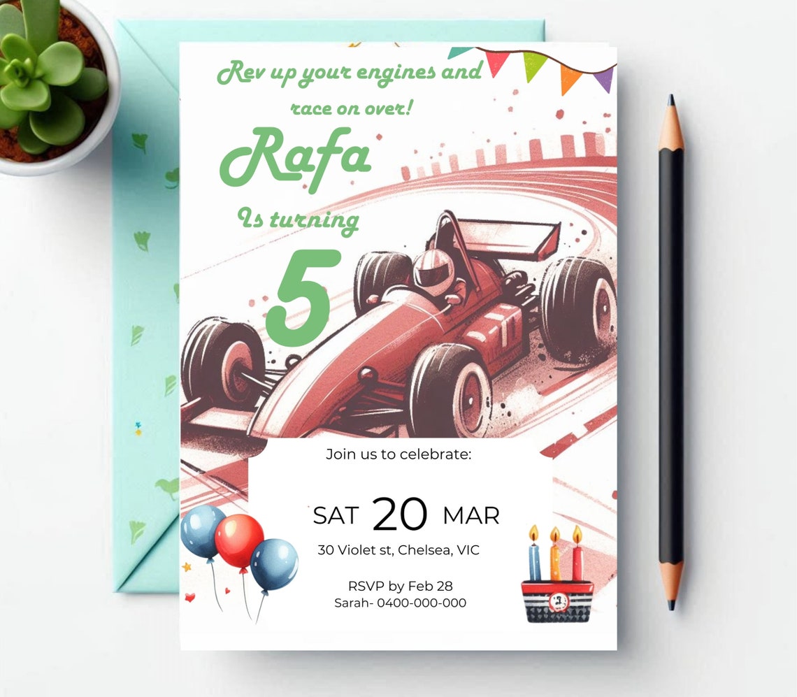 Editable Race Car Invitation, Sport Car Invitation Template, Second Birthday Printable Invite ...