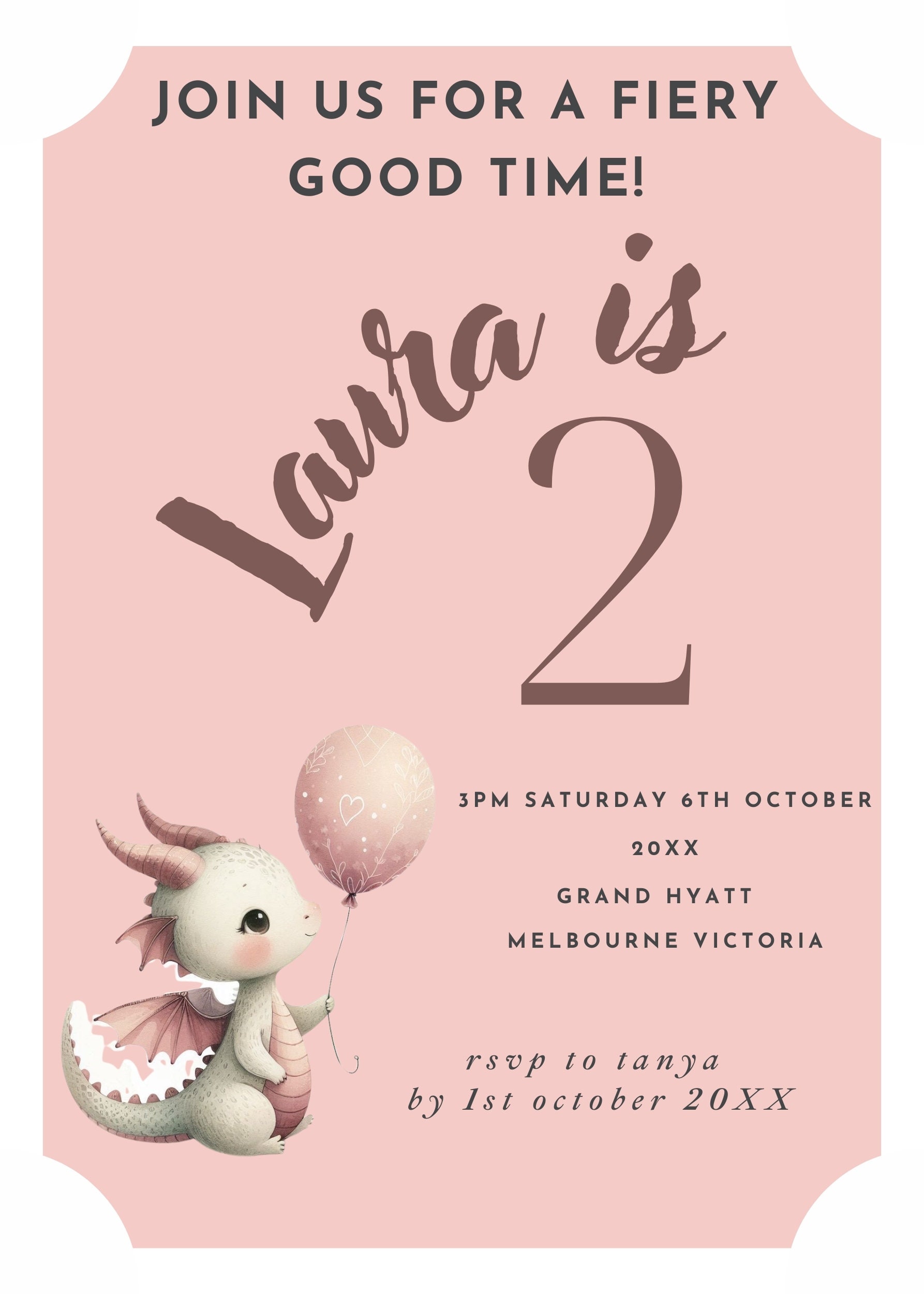 Editable 5x7 Dragon Minimalist Birthday Invitation Template for Girls ...