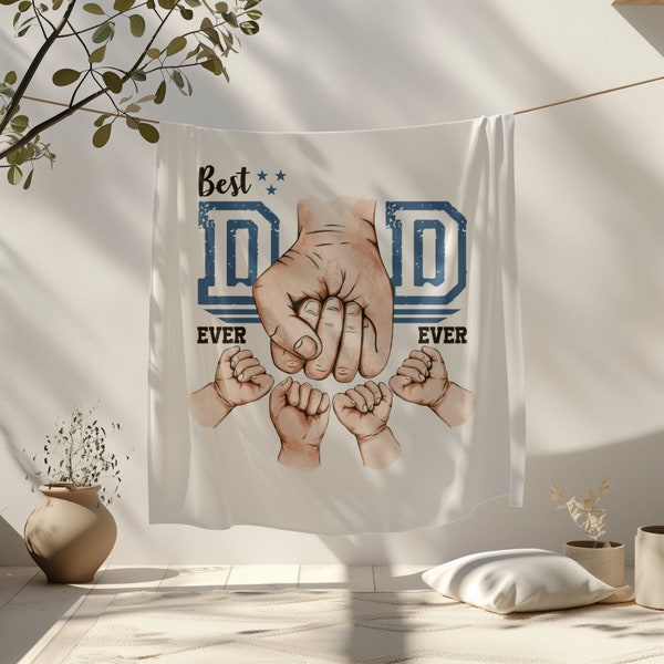Personalized Dad Blanket Dad & Child Fist Bump Blanket, Custom Soft Cozy Sherpa Fleece Throw Blankets, Father's Day Gift for Dad Kids Names