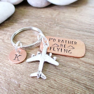 I&#39;d Rather Be Flying Keychain, Pilot keychain, Airplane Keychain, airplane charm, pilot gift, aviator, planes, optional initial disc