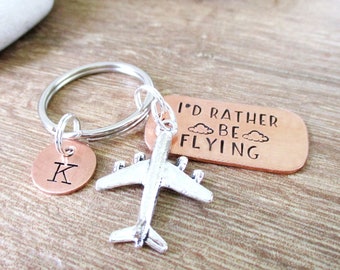 I'd Rather Be Flying Keychain, Pilot keychain, Airplane Keychain, airplane charm, pilot gift, aviator, planes, optional initial disc
