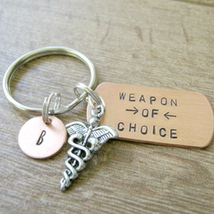 MEDICAL Caduceus Keychain, Medical keychain, medical student gift, medical school graduation gift, doctor gift, optional initial disc