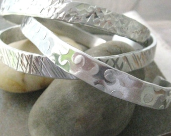 Set of 3 Textured Aluminum Cuff Bracelets, outside texture only, see links in listing for personalized options, available in plus size