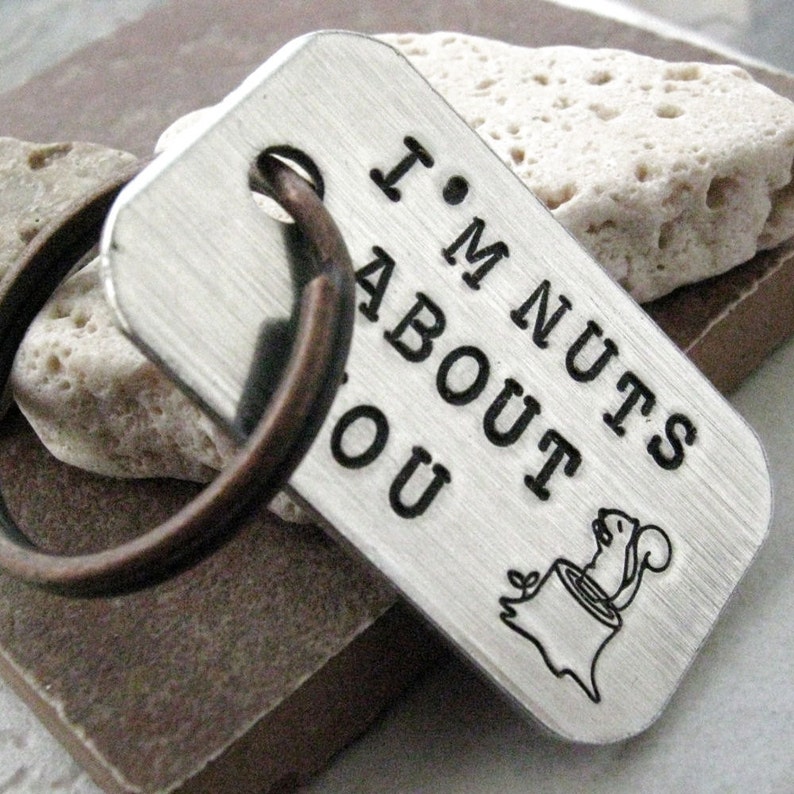 I'm Nuts About You Keychain, anniversary gift, valentine's day gift, couples keychain, i love you keychain, optional initial disc, see pics image 2