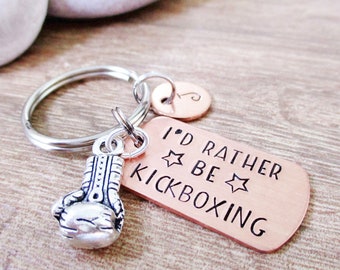 KICKBOXING Keychain, I'd Rather Be Kickboxing, Personalized Kickboxer gift, box glove charm, boxer gift, boxing trainer gift, boxing coach