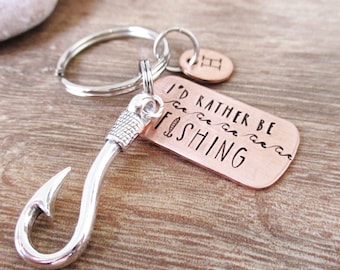 Personalized Fishing Keychain, I'd Rather Be Fishing, Personalized Fisherman keychain, Fishing gifts, choice of charm and initial disc