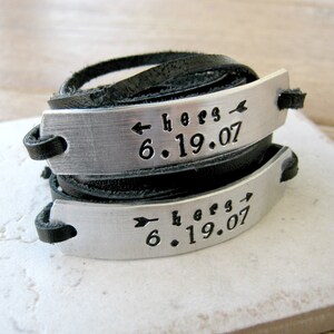 Hers and Hers Bracelets, anniversary date, Lesbian Bracelets, Leather Wrap bracelets, SET OF 2, Matching bracelets, couples bracelets
