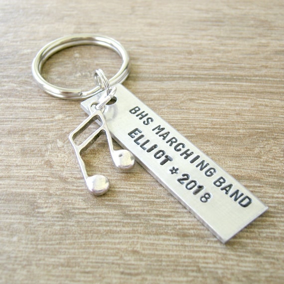 Personalized MARCHING BAND Keychains, bulk price, Senior gifts, high school marching band gifts, Band graduation gifts, music note charm