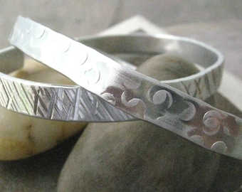 Set of 2 Textured Aluminum Cuff Bracelets, outside texture only, see links in listing for personalized options, available in plus size