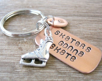 Skaters Gonna Skate, Personalized Ice Skating Keychain, figure skating, ice dancing, winter sports, figure skater gift, initial disc choice