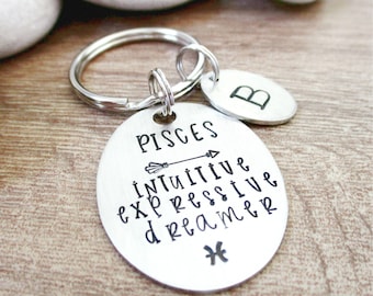 Personalized Pisces Key chain, Pisces symbol keychain, Pisces Gift, Pisces Traits, Personalized Zodiac Key chain, optional initial disc