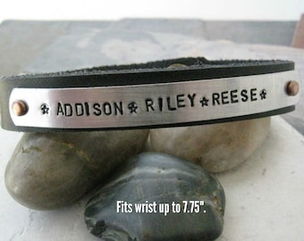 Personalized Fathers Bracelet, Leather Cuff Bracelet, Daddy's bracelet, Gift for Dad, Father's Day Gift, Dad's bracelet, custom dad bracelet