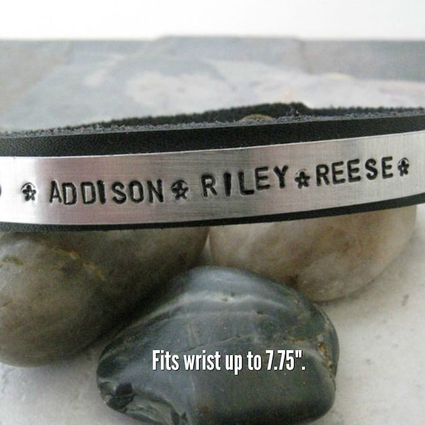 Personalized Fathers Bracelet, Leather Cuff Bracelet, Daddy's bracelet, Gift for Dad, Father's Day Gift, Dad's bracelet, custom dad bracelet