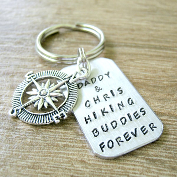 Father's Day gift, Hiking Keychain, Hiking Buddies with Daddy, Hiking Buddies with Dad, compass charm, Daddy hiking keychain, hiking gifts