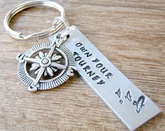 Own Your Journey Key Chain, compass charm, option to personalize back, Empowerment Key Chain, Encouragement, Motivation, Stay Strong