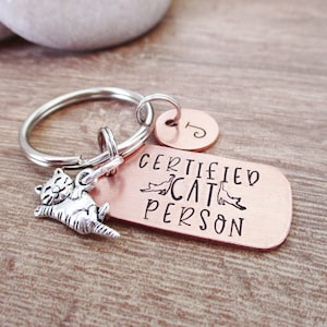 Personalized Cat Keychain, Certified Cat Person, kitten charm, Cat lover&#39;s gift, Cat gifts, I love cats, Cat lady Gift, Kitten keychain