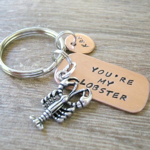 Personalized You&#39;re My Lobster Keychain Keychain, Couples Keychain, initial disc, lobster charm, Valentine&#39;s Day Gift, Best seller, HPU font