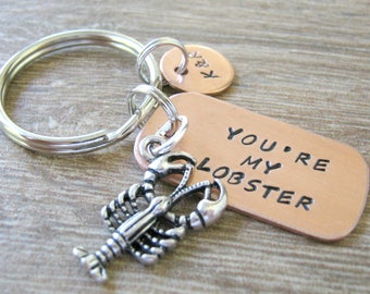 Personalized You're My Lobster Keychain Keychain, Couples Keychain, initial disc, lobster charm, Valentine's Day Gift, Best seller, HPU font