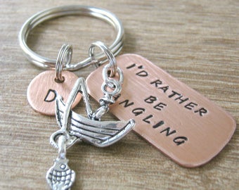 Personalized Fishing Keychain, I'd Rather Be Angling, Personalized Fisherman keychain, Fisherman gift, Angler Keychain, initial disc