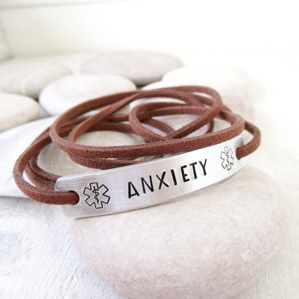 Anxiety Wrap Bracelet, Medical Alert Bracelet, Anxiety Bracelet, med alert, can be CUSTOMIZED with 12 letters, vegan options, panic disorder