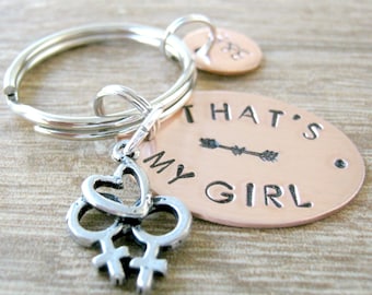 That's My Girl Keychain, Lesbian Couples Keychain, Lesbian Keychain, Lesbian Heart charm, Lesbian Valentine's Day Gift, initial disc