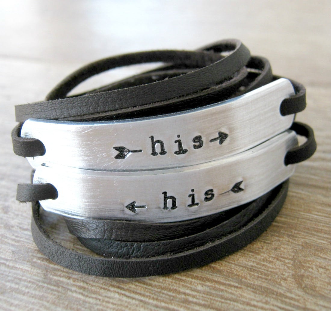 Gay Couple Bracelets Leather Wraps His and His SET OF 2 Him