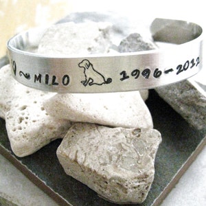Pet Memorial Bracelet, hand stamped approx 3/8 inch wide, customizable, remembrance, loss of pet, pet keepsake, please read listing image 1