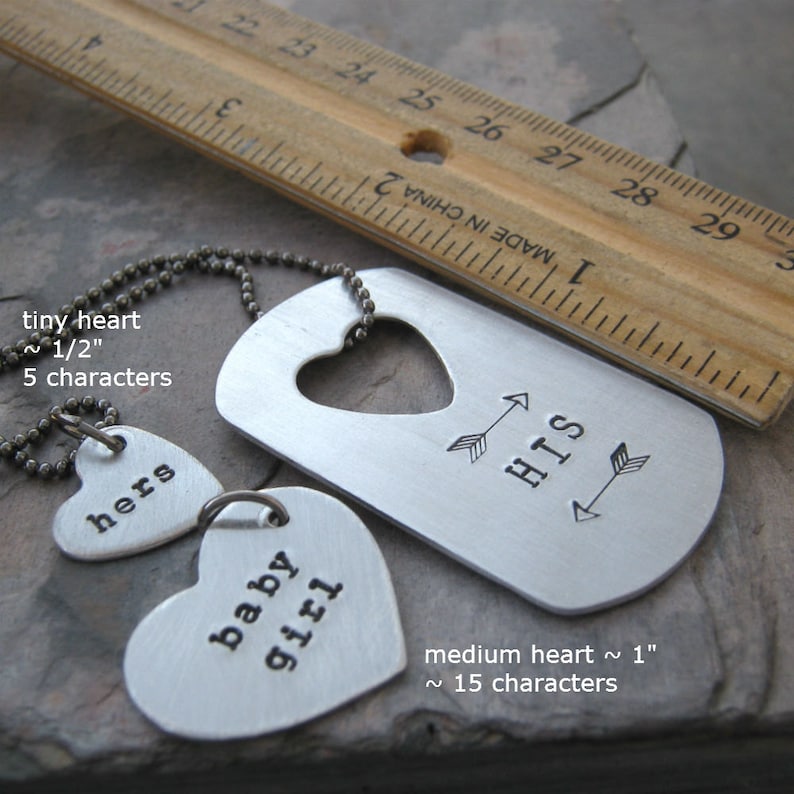 gunmetal chain heart cut out customize with your details I carry your heart Heart Keychain and Necklace Set aluminum dog tag